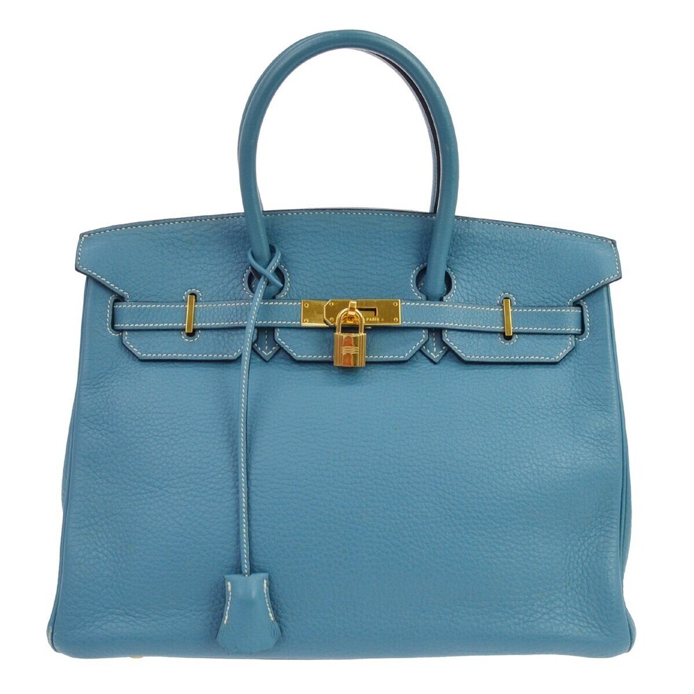 Hermes Birkin Blue Clemence with Gold Hardware 35